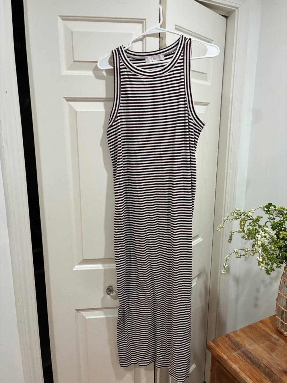 Loft Striped Ribbed Tank Midi Dress - Black/White - Picture 3 of 5